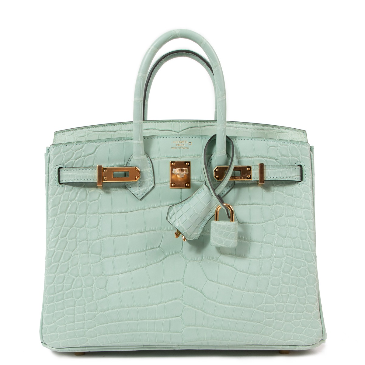 A MATTE VERT D'EAU ALLIGATOR BIRKIN 25 WITH GOLD HARDWARE