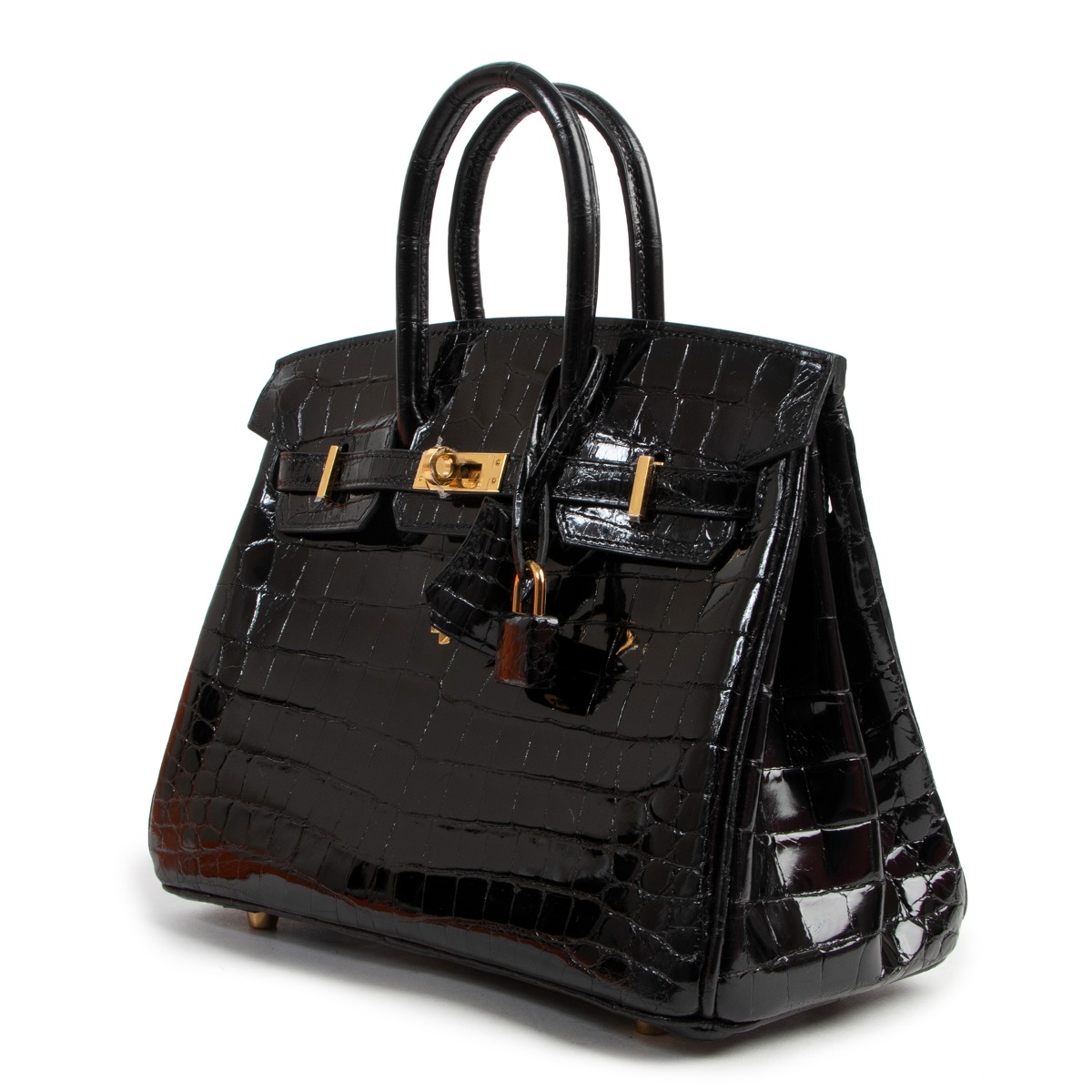 Herm s Birkin 25 Black Shiny Crocodile Niloticus Lisse GHW