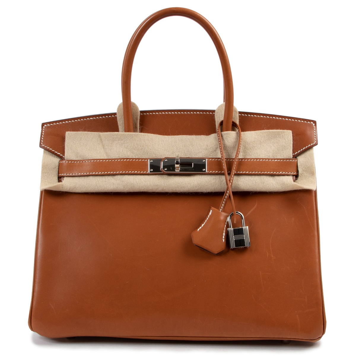 HERMES Birkin 30 cm Fauve Barenia Palladium Hardware Authentic