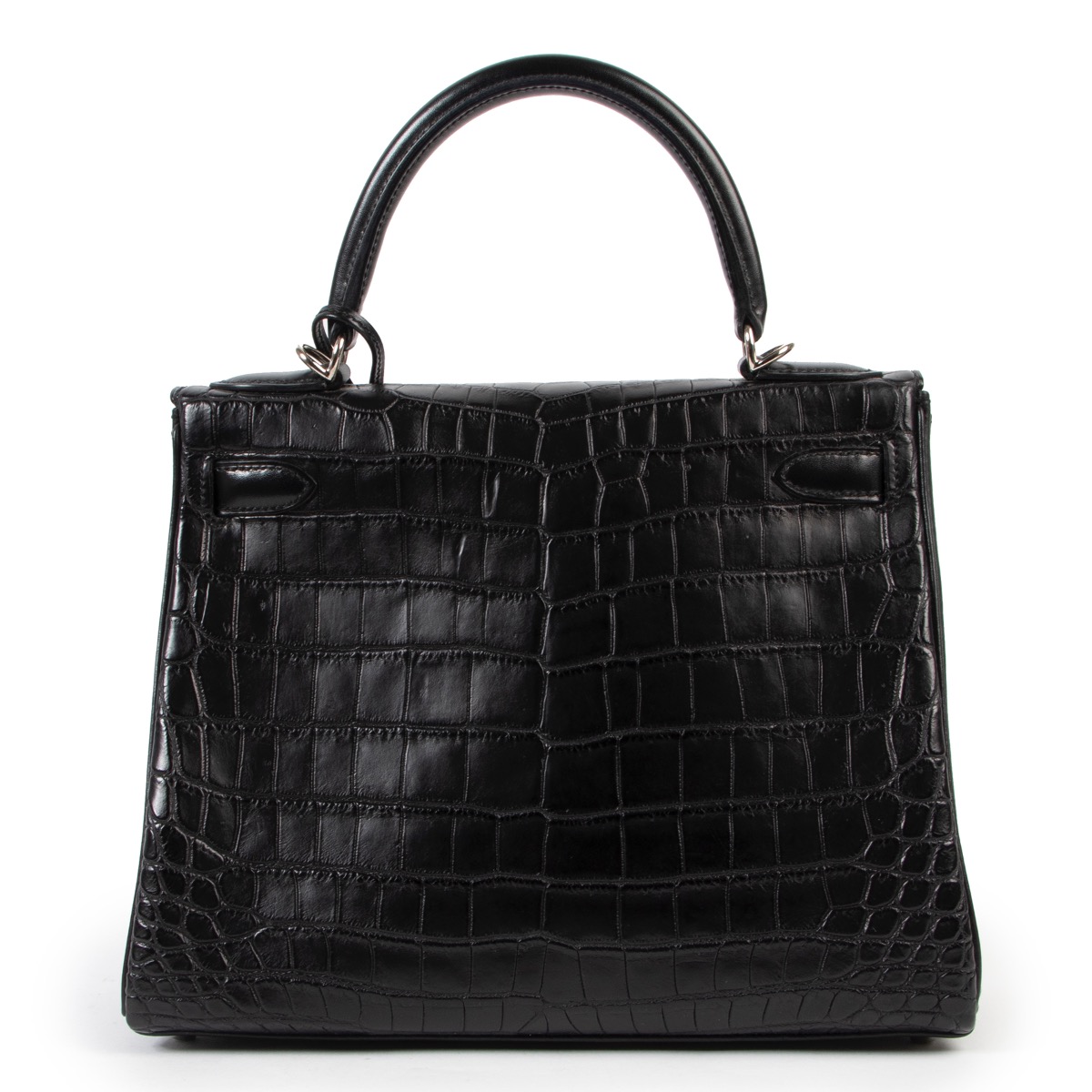 Hermes Kelly 28 matte black crocodile niloticus box calf clemence leather Labellov Buy and Sell Authentic Luxury