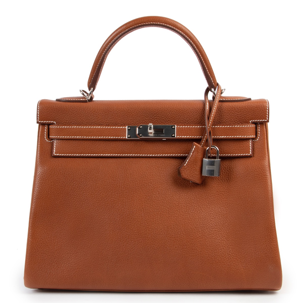 Hermes Vintage Brown Barenia Leather Kelly Sellier 32 Bag at 1stDibs