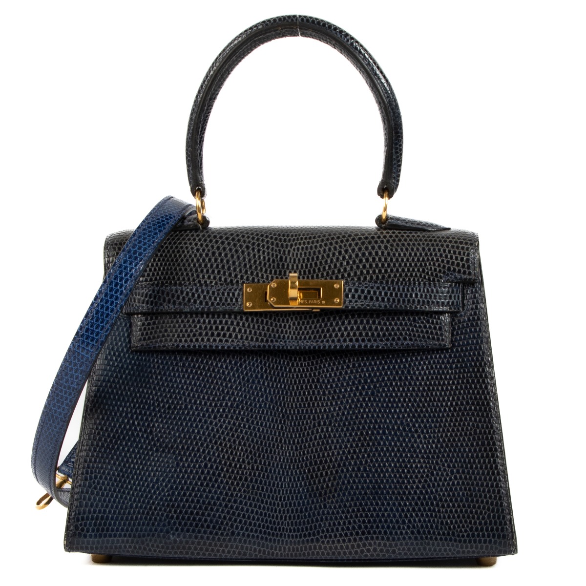 Hermès Vintage Kelly 20 Mini Bleu Saphir Lizard GHW