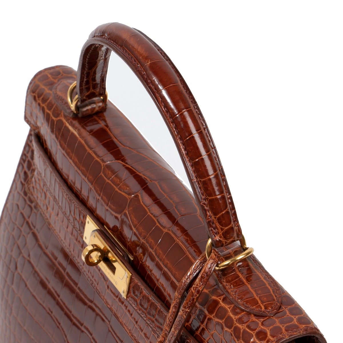 Hermès Kelly 32 Retourne Bag Miel Shiny Porosus Crocodile Honey Brown
