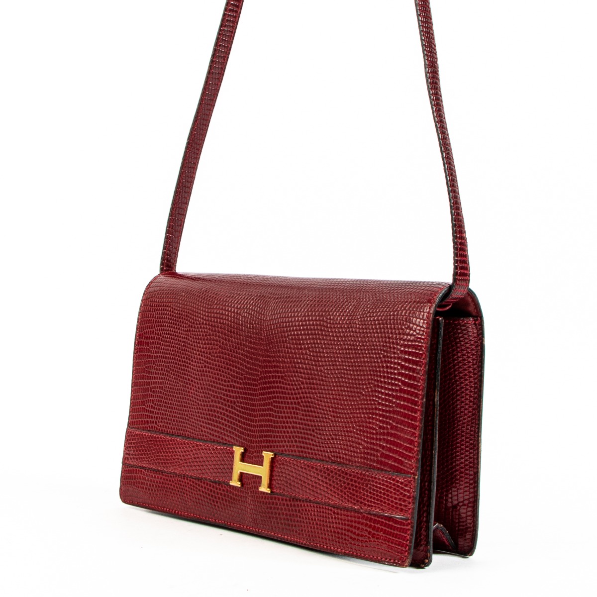 Hermès Annie Rouge H Lizard Vintage Shoulder Bag ○ Labellov