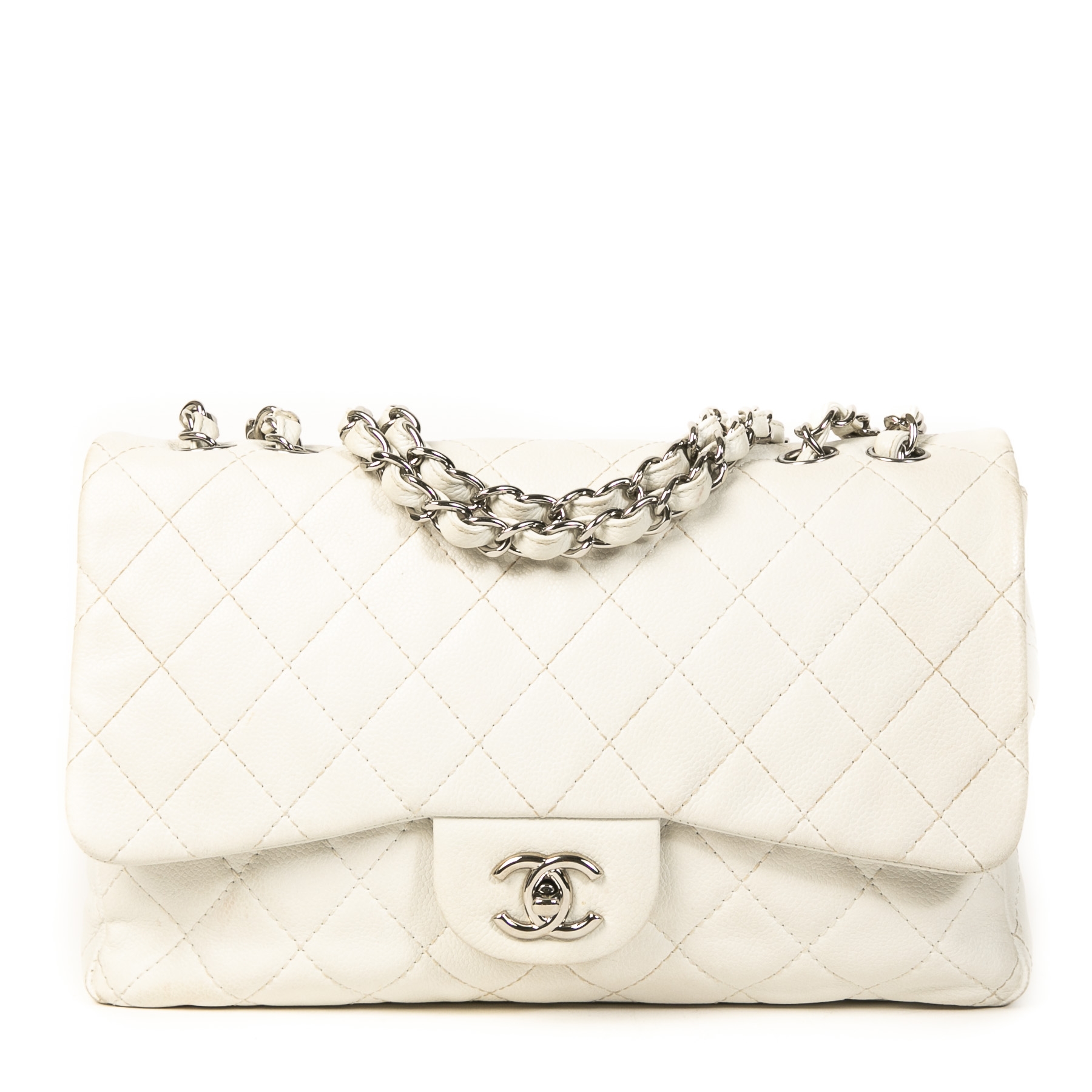 Chanel White Leather Jumbo Classic Single Flap Bag ○ Labellov ○ Buy and  Sell Authentic Luxury