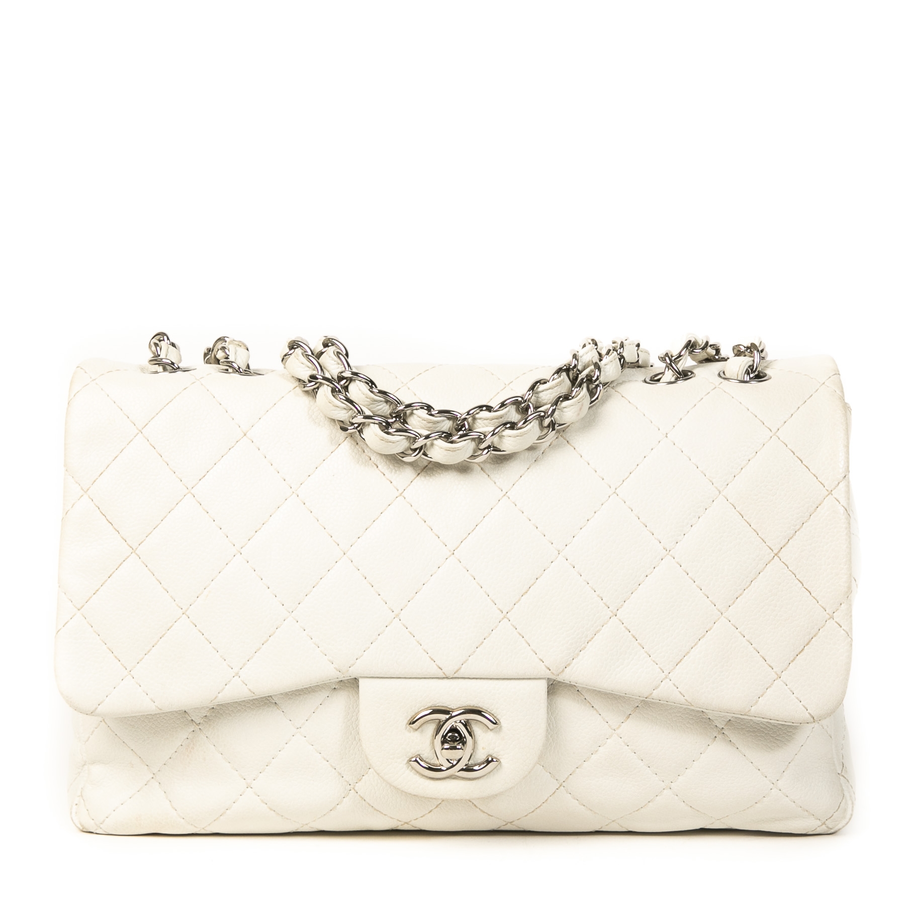 Chanel Jumbo Single Flap White Caviar