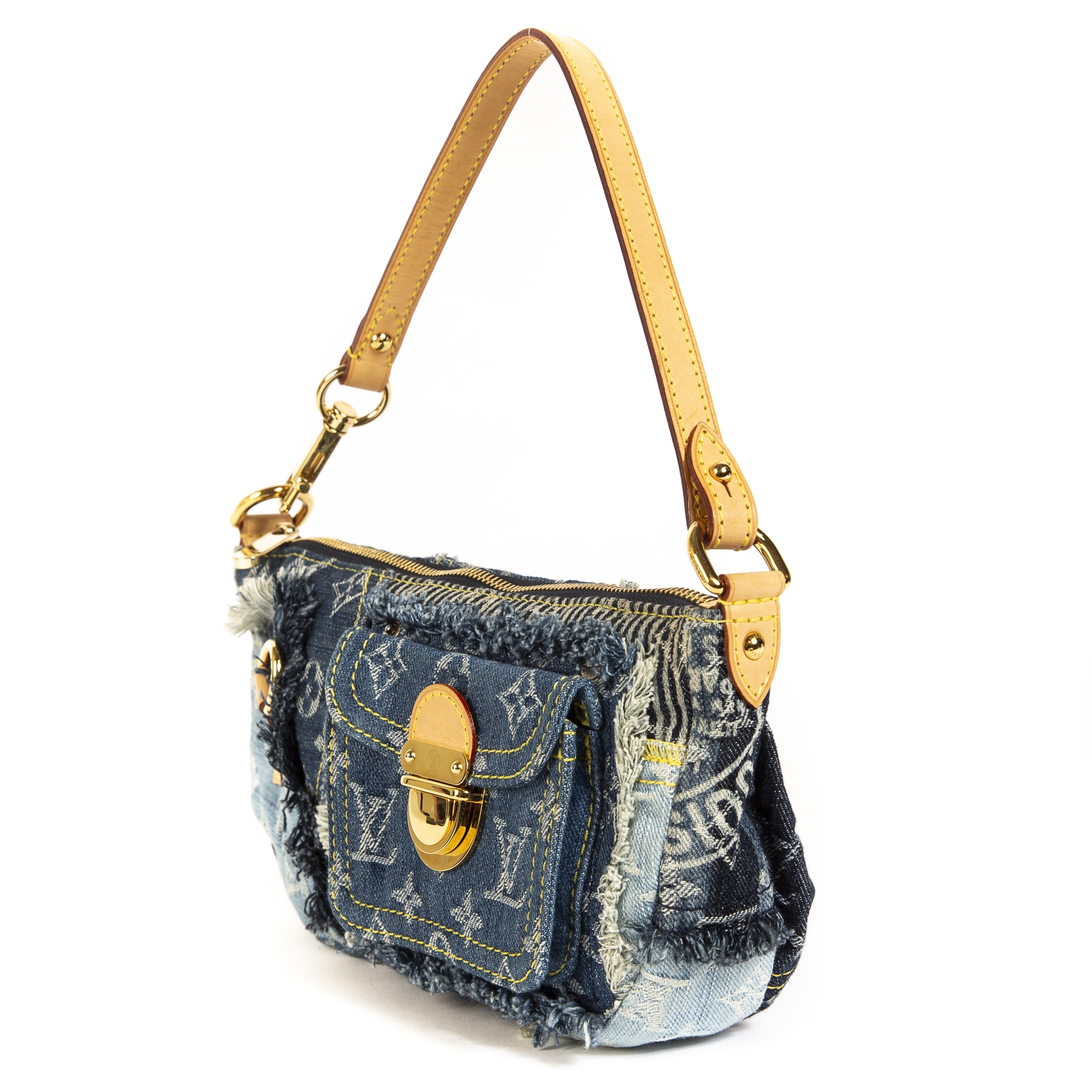 Louis Vuitton M95376 Bowly Monogram Patchwork Denim Shoulder Bag Blue Rare