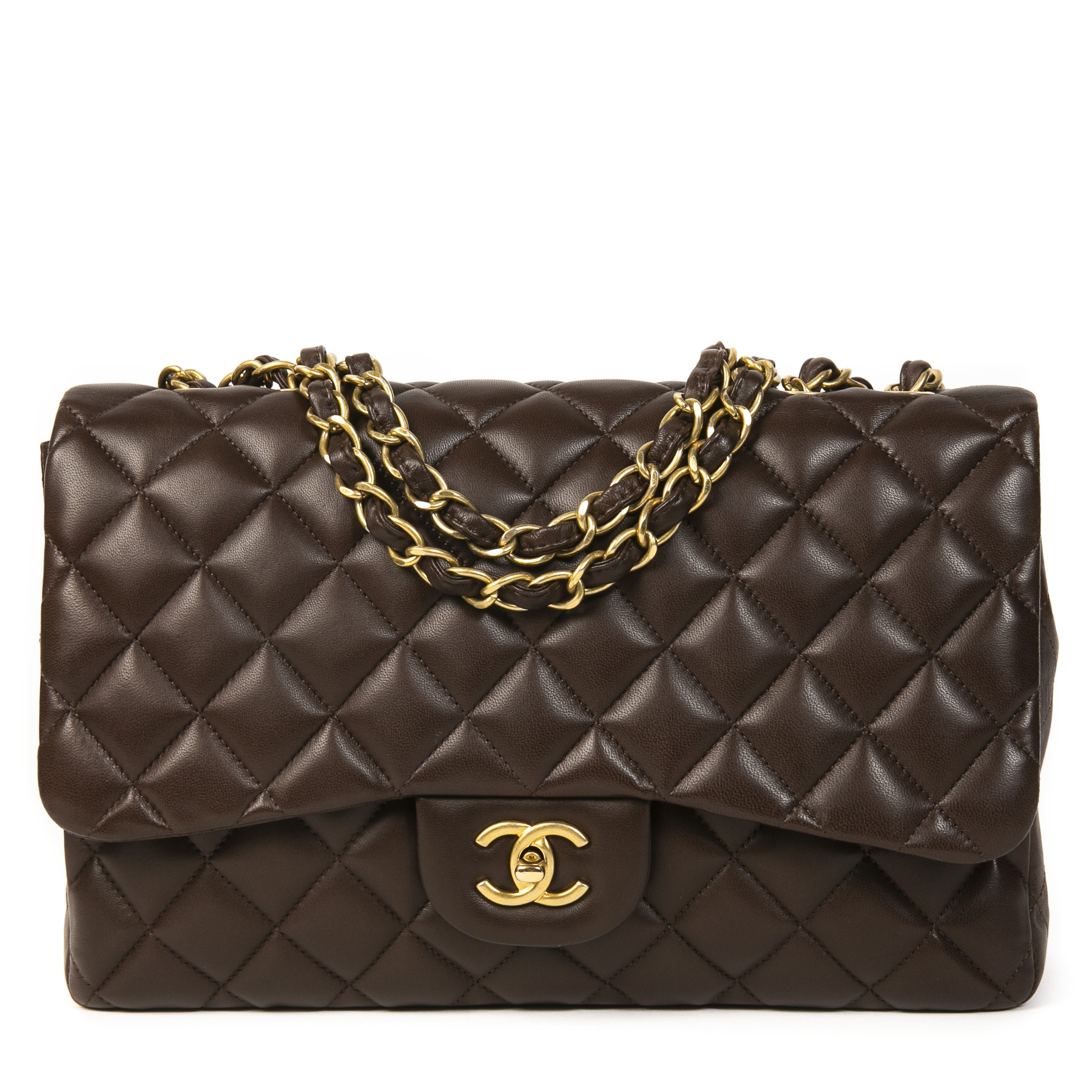 CHANELシャネル革チョーカーブラウン Chanel Chocolate Brown Lamb Leather Jumbo Classic Single Flap Bag