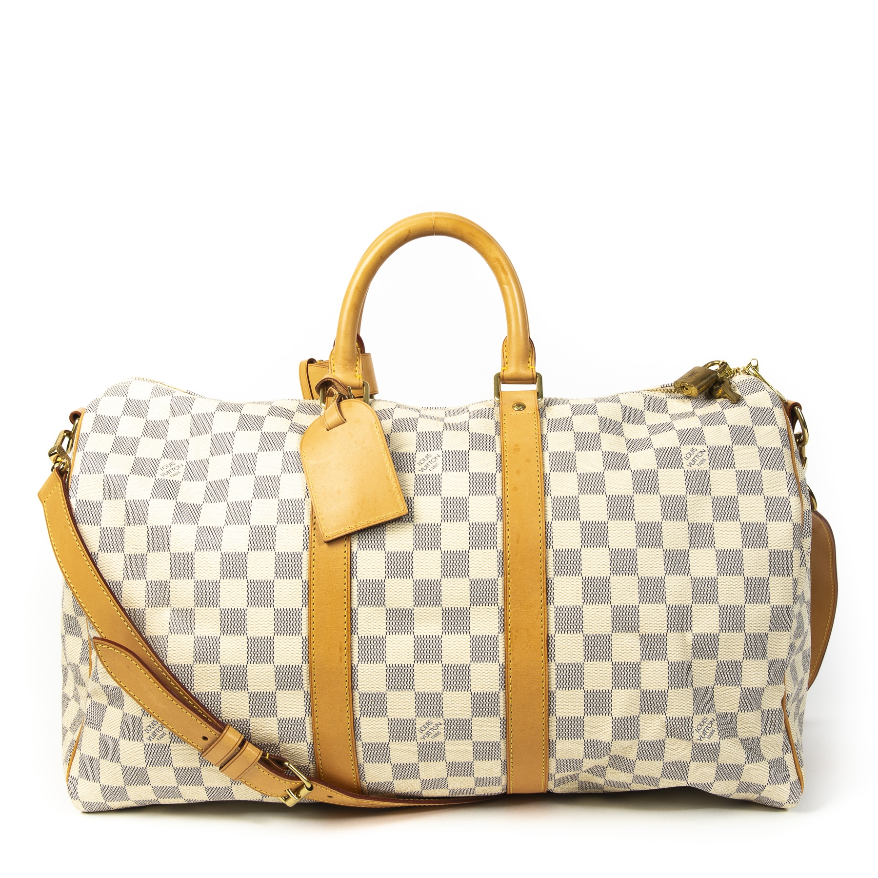 Handbags Louis Vuitton Louis Vuitton Damier Azur Keepall Bandouliere 45 Boston Bag N48223 Auth 32852a