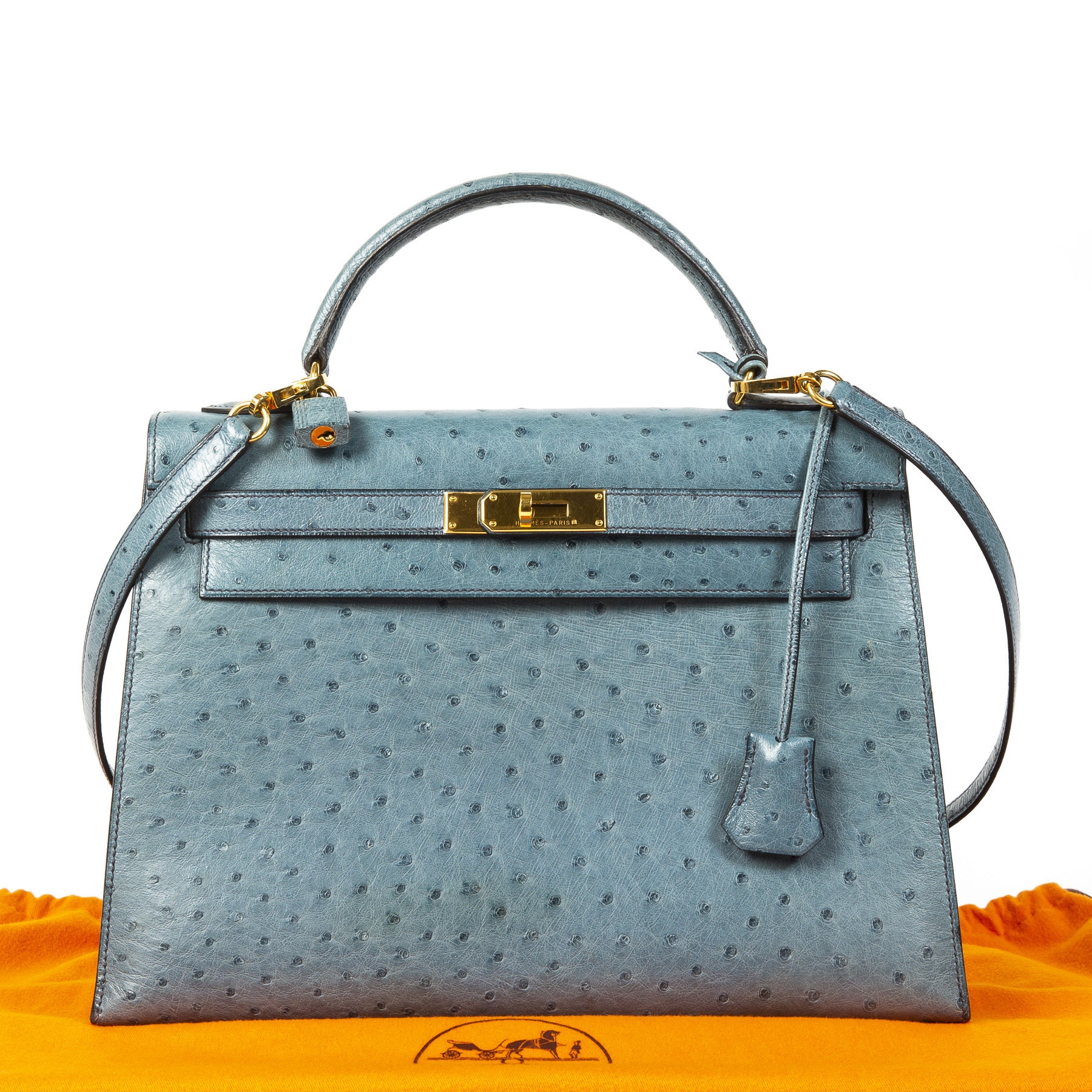 Hermes 35cm Blue Cobalt Ostrich Retourne Kelly Bag with Palladium, Lot  #56019