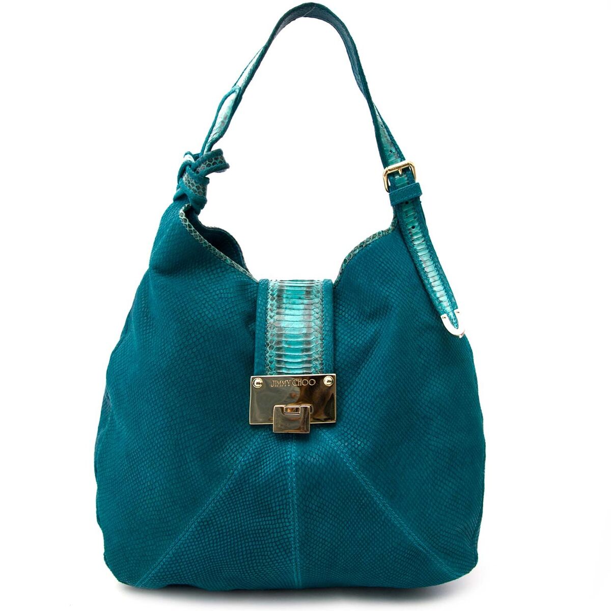 Jimmy Choo Turqoise Snake-Embossed 'Rahmyn' Hobo Bag