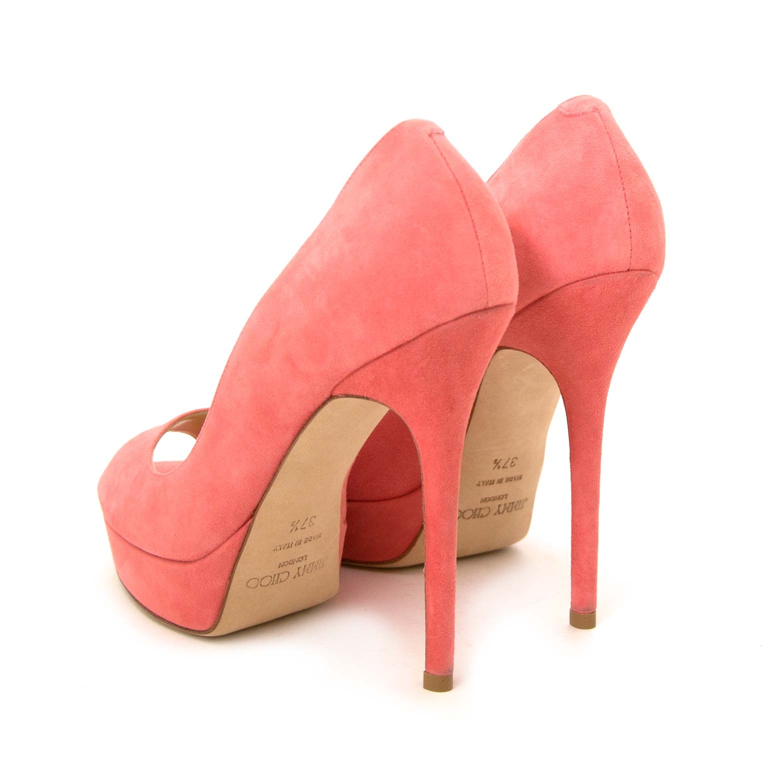 Jimmy Choo Pink Suede Crown Peep Toe Pumps Size ○ Labellov