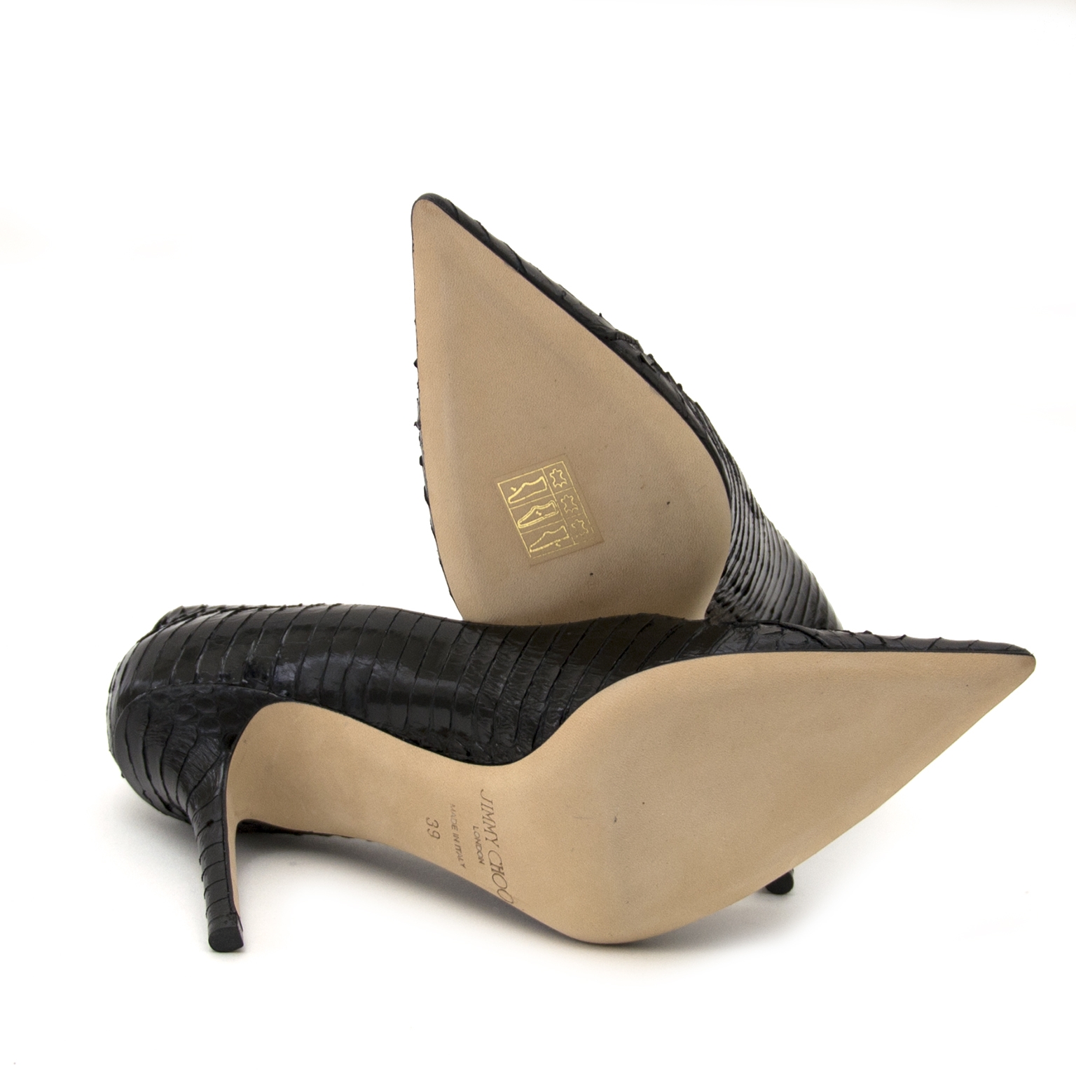 Jimmy Choo Agnes Black Python Pumps - Size 39 ○ Labellov