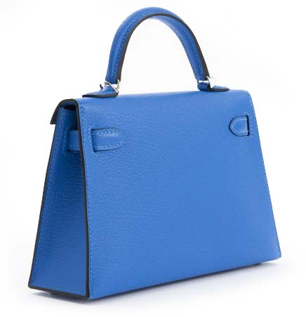 Hermès Kelly 20 Sellier Mini Chevre Mysore Bleu Hydra ○ Labellov