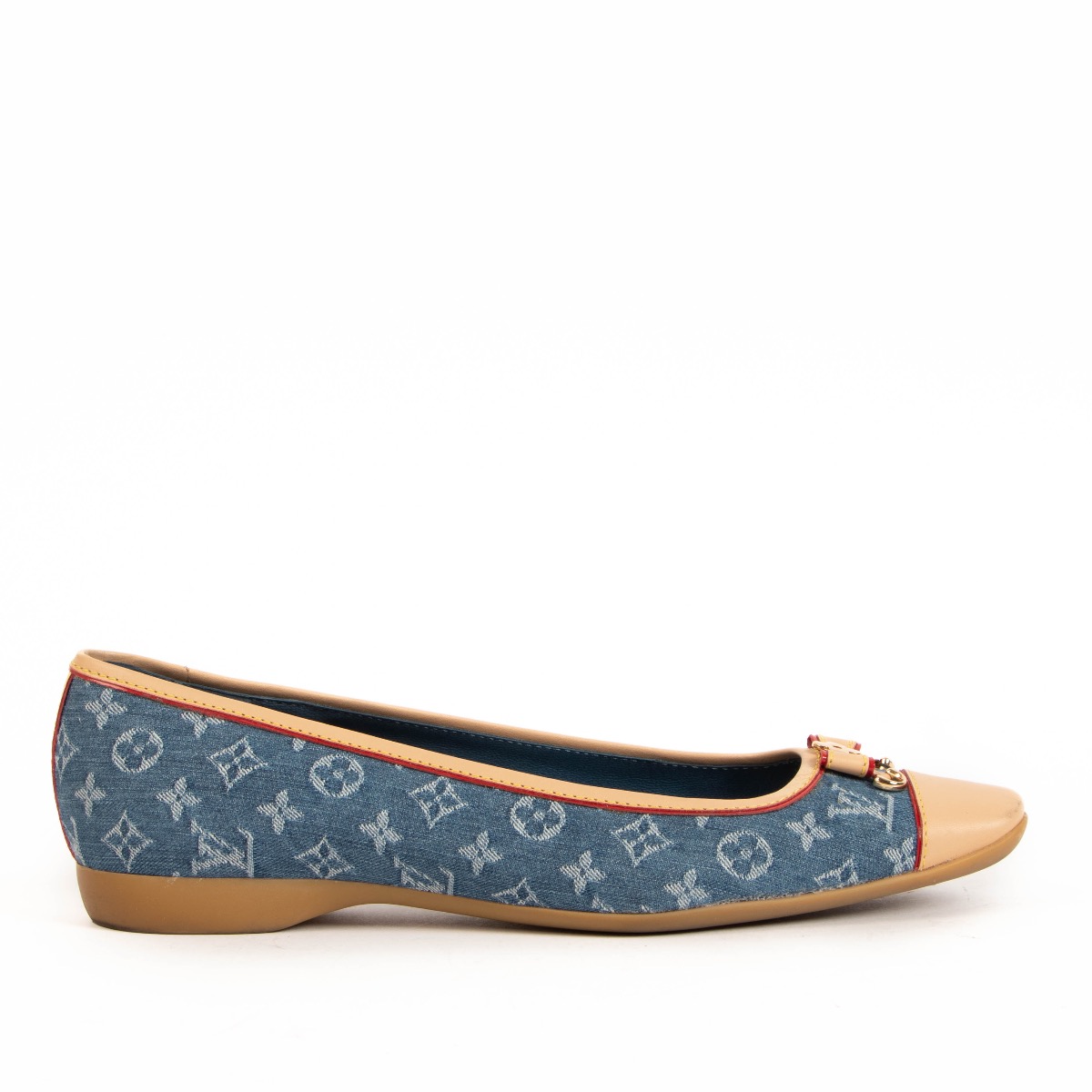 LOUIS VUITTON Denim Monogram Debbie Ballerina Flats 37.5 Blue 116108