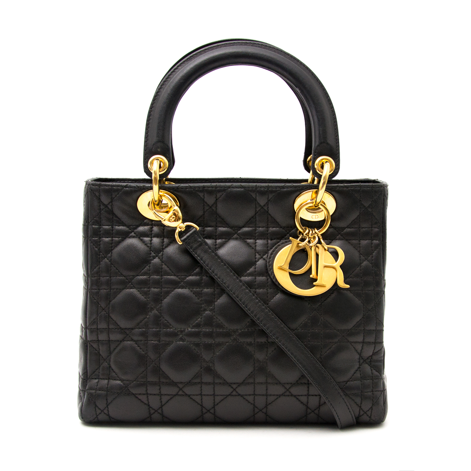 ✨LADY Dior ブラック キルティング ショルダーバッグ Christian Dior Supple Black Lady Dior Lambskin Bag ○ Labellov