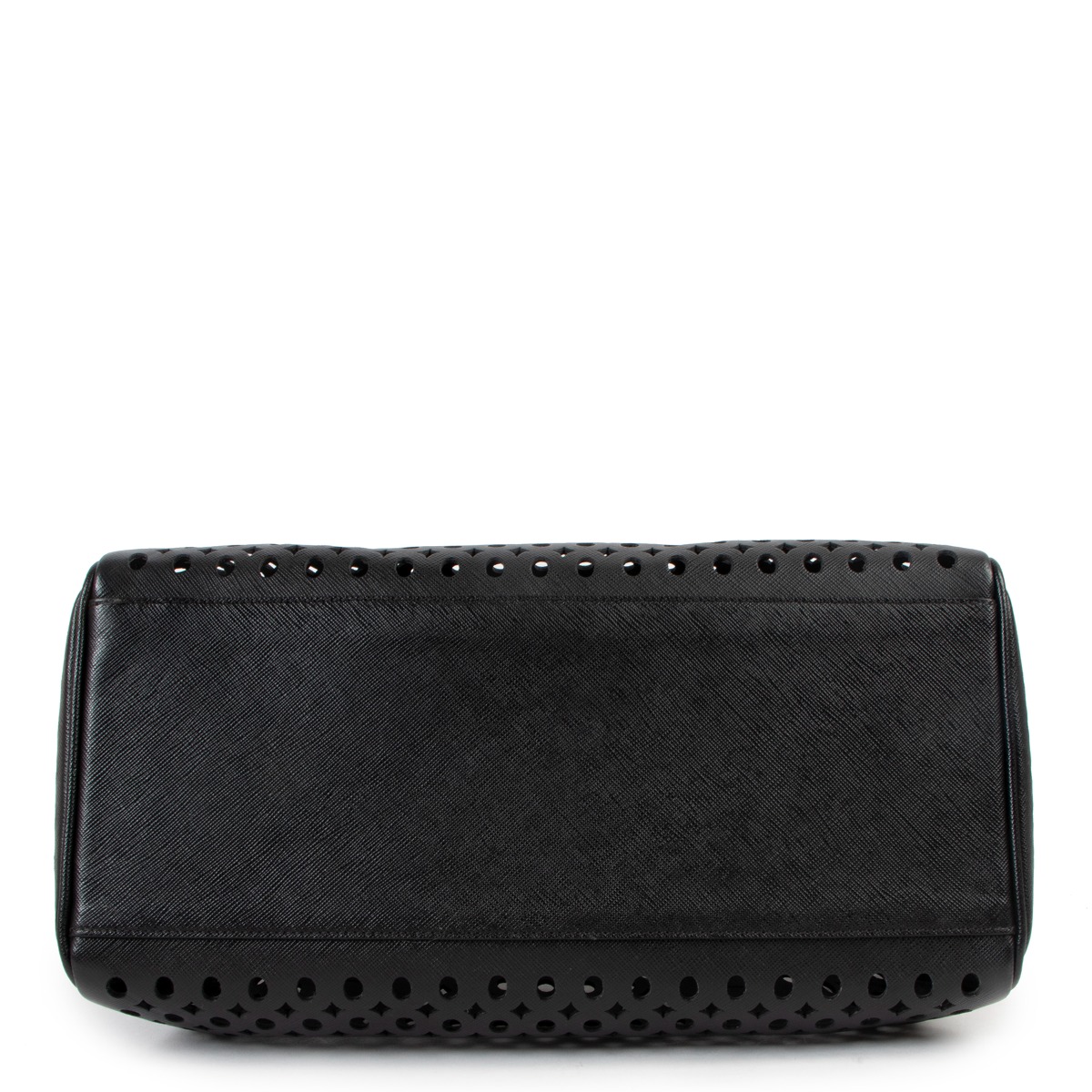 Prada Black Saffiano Leather Perforated Boston Bag