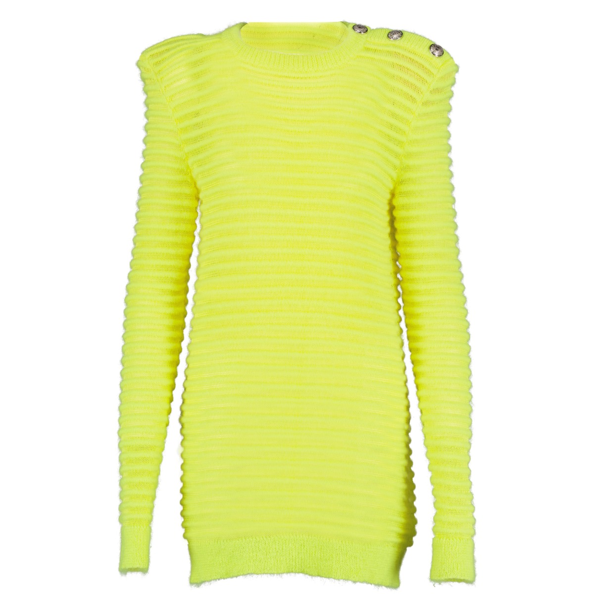Balmain Neon Yellow Knit Sweater With Buttons - Size 38