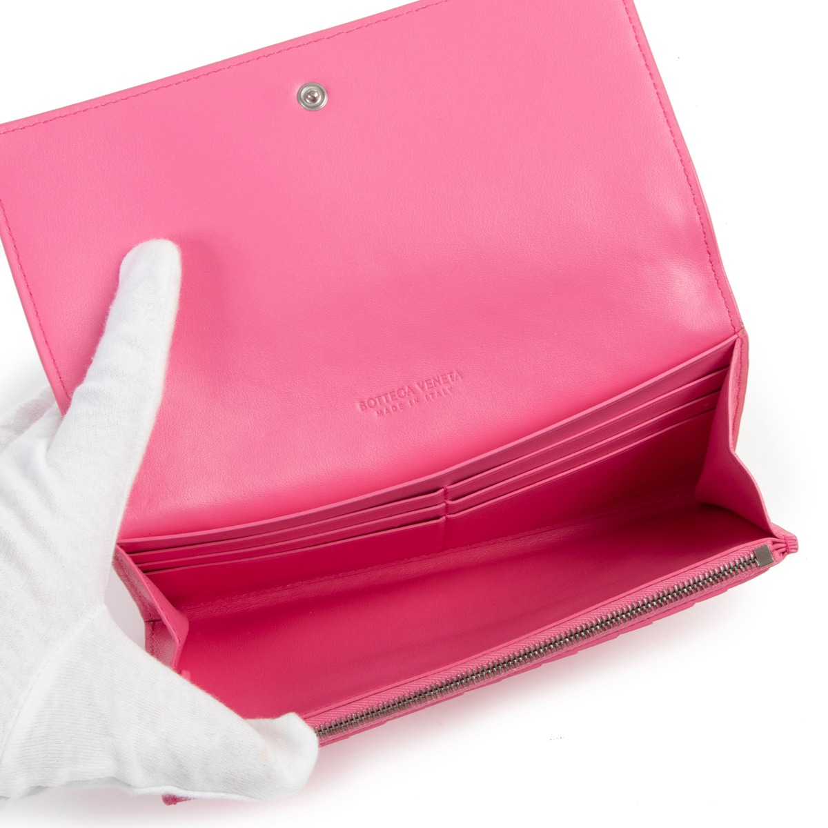 Bottega Veneta Bonbon Pink Intrecciato Flap Wallet