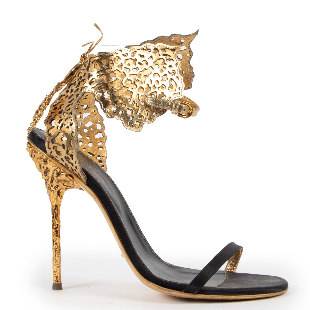 Sergio Rossi Gold Butterfly Heel Sandals - Size 39