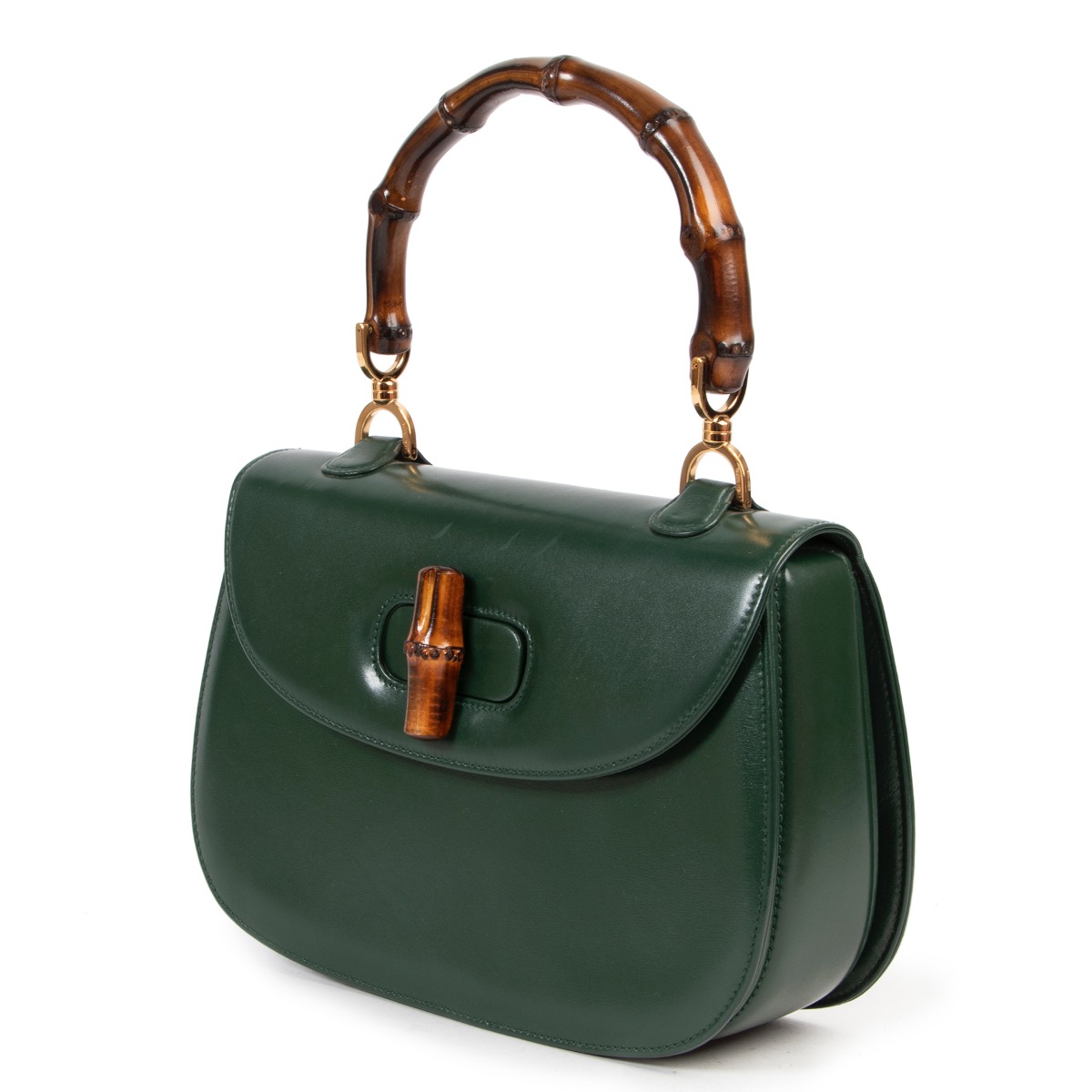 Gucci Green Leather Bamboo 1947 Top Handle Bag ○ Labellov