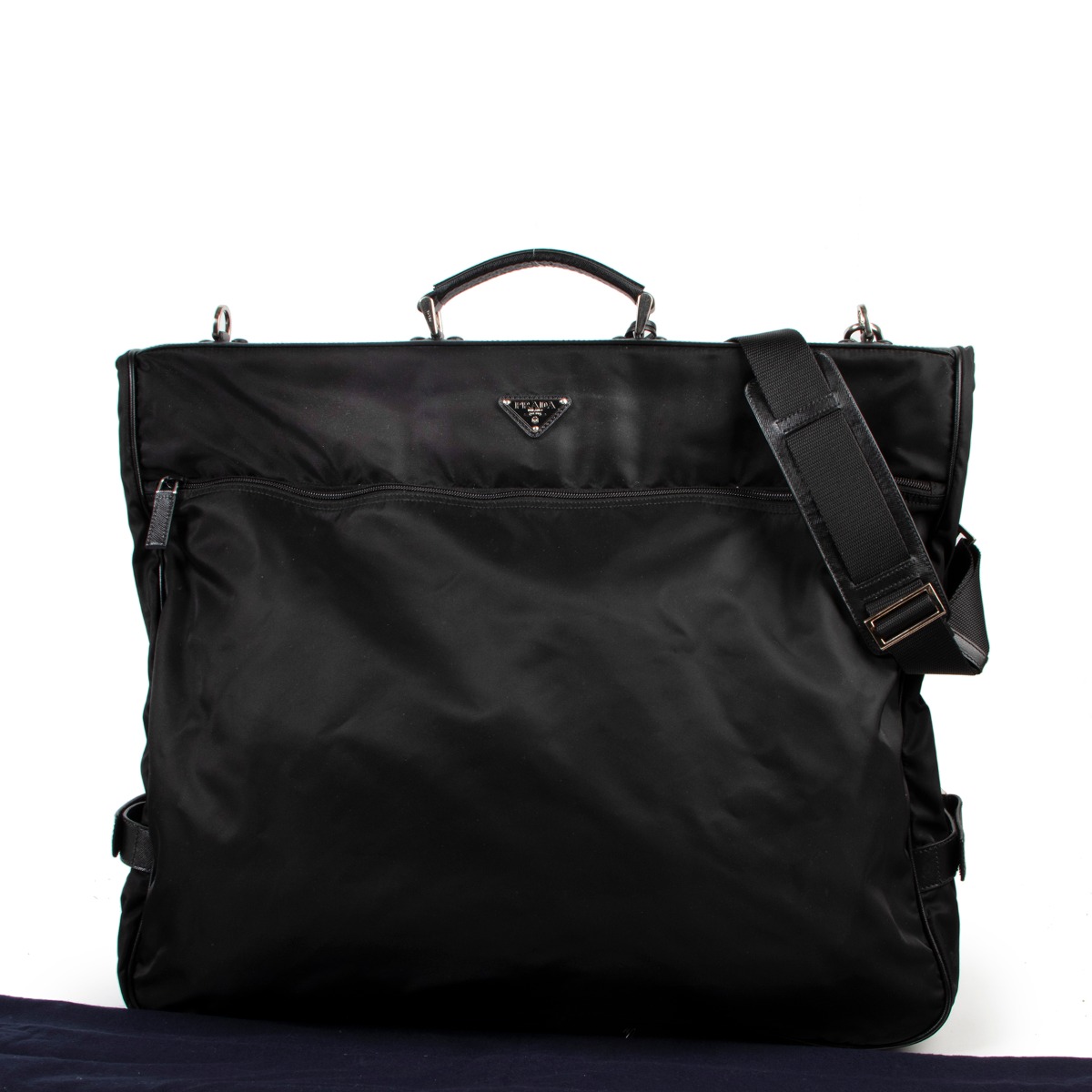 Authentic PRADA Garment Bag Tessuto Nylon Saffiano Leather and Strap