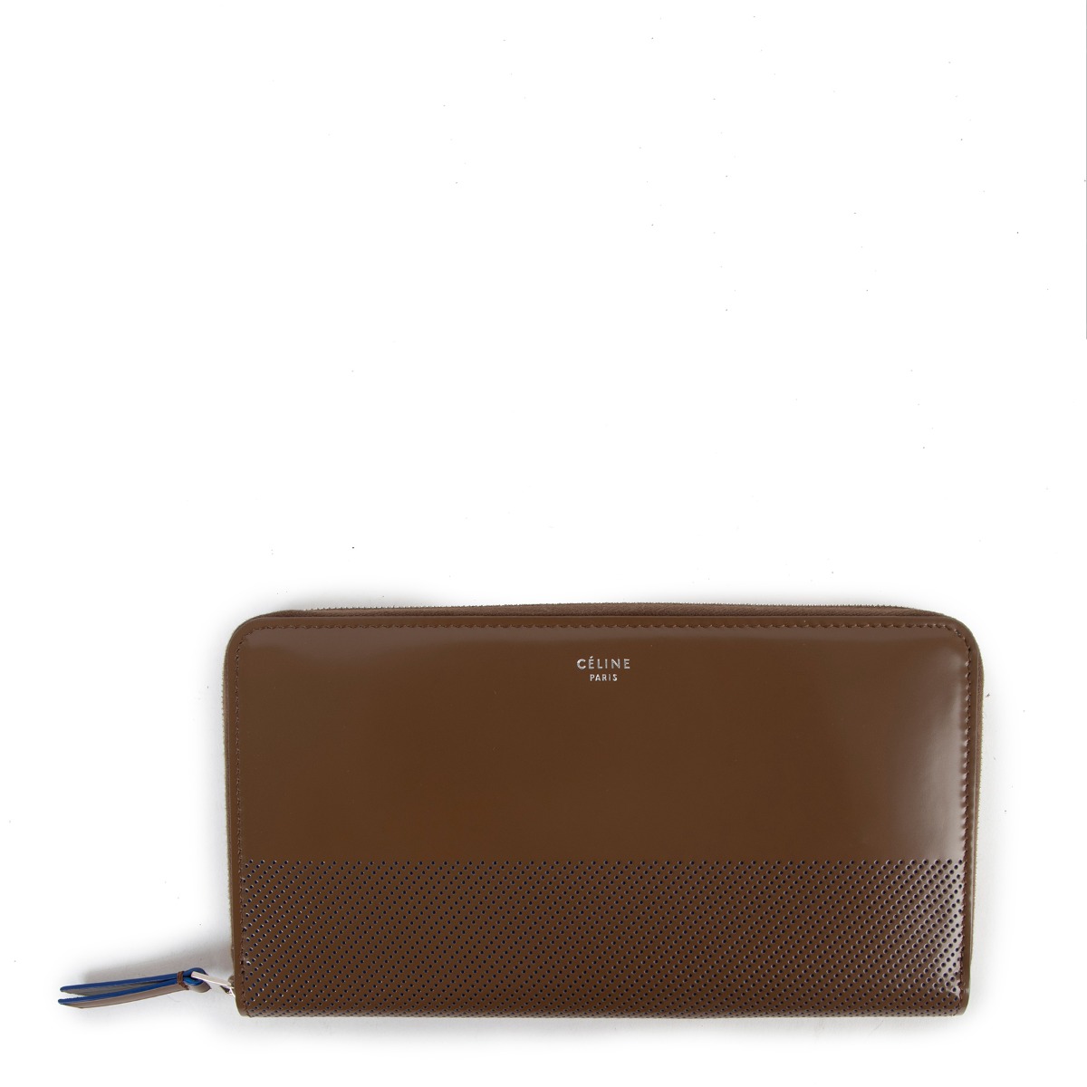 Celine Camel Blue Perforated Large Zipped Multifunction Wallet