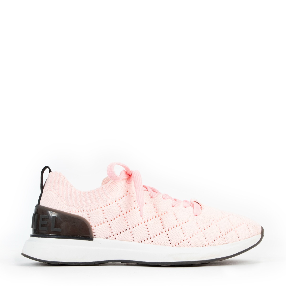 Chanel Pink/White Satin, Mesh and Leather CC Sneakers Size 38.5 Chanel