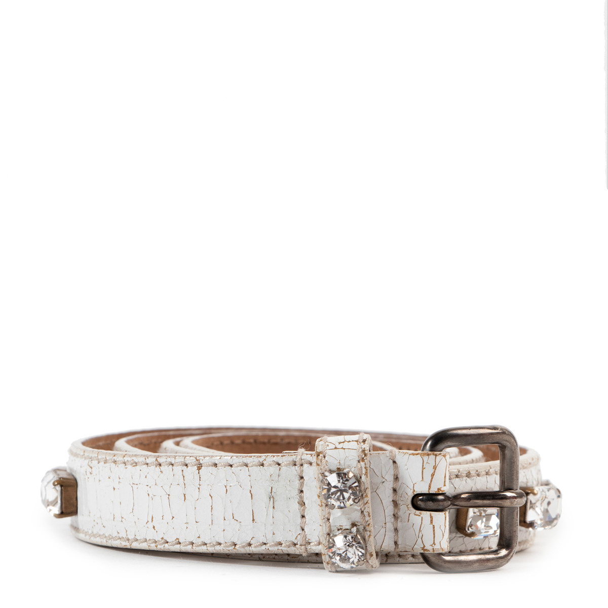 Miu Miu White Stone Embellished Belt - Size 85 ○ Labellov