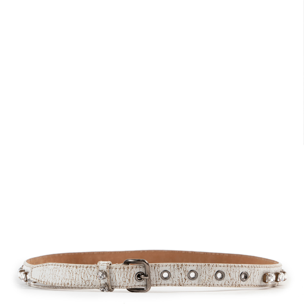 Miu Miu White Stone Embellished Belt - Size 85 ○ Labellov