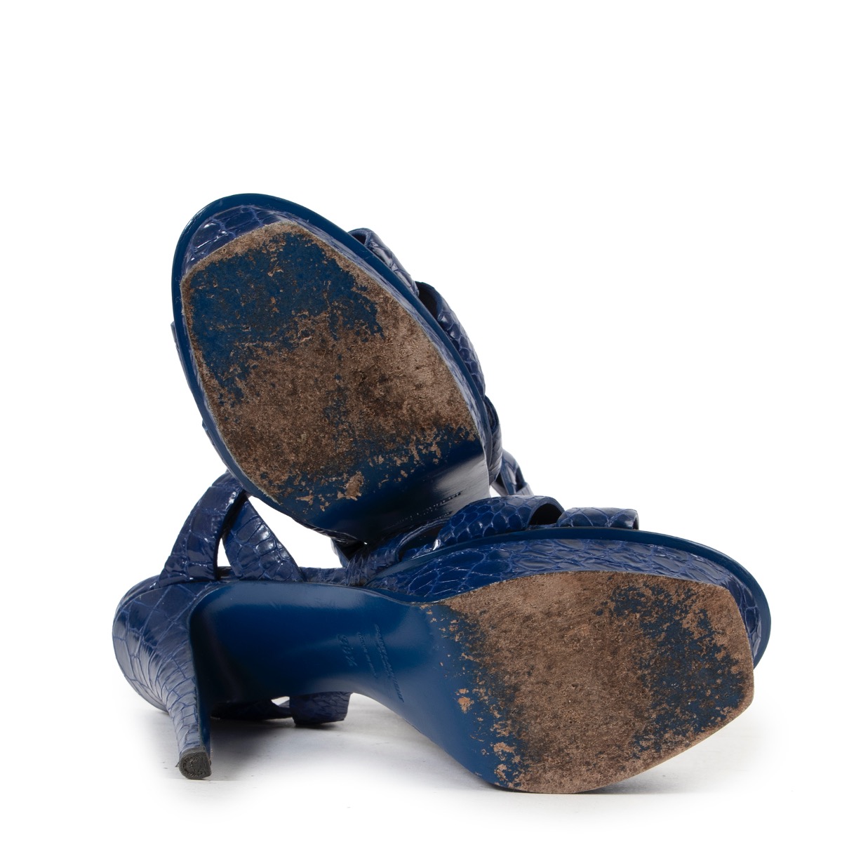 超特価セール開催！！ Yves Saint Laurent Blue Croco Embossed Tribute Sandals 靴