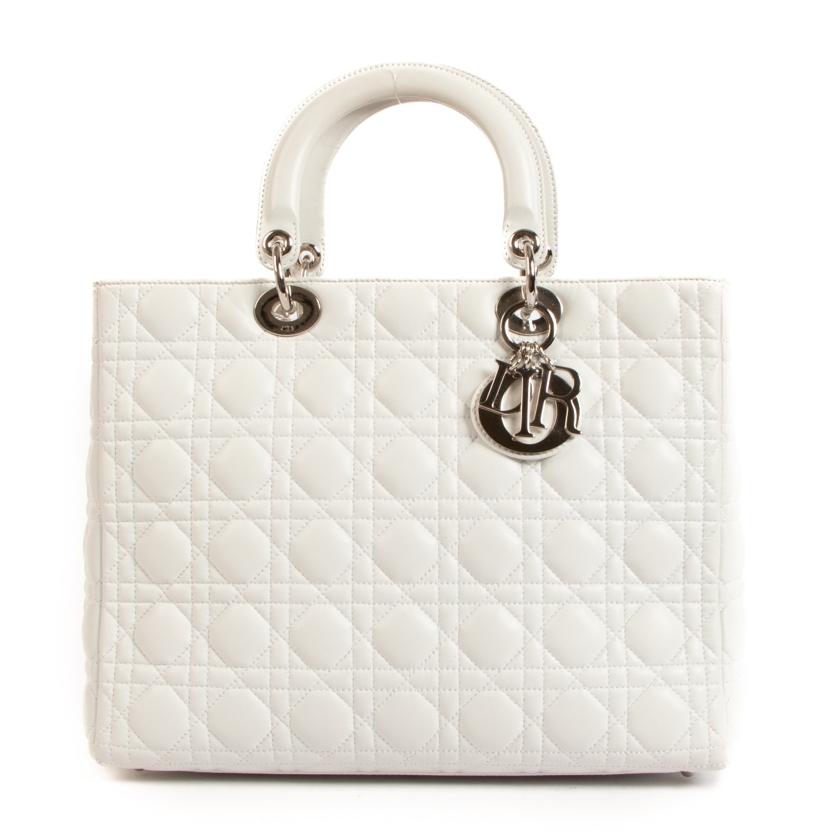 Christian Dior Large Lady Dior White Lambskin Cannage Labellov