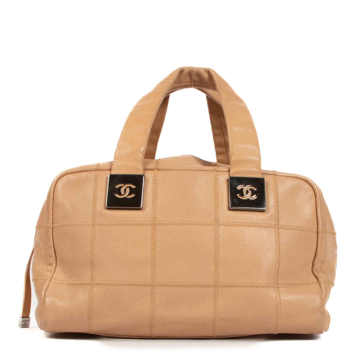 Chanel Beige Quilted Caviar Leather Small Square Stitch Bowler Bag