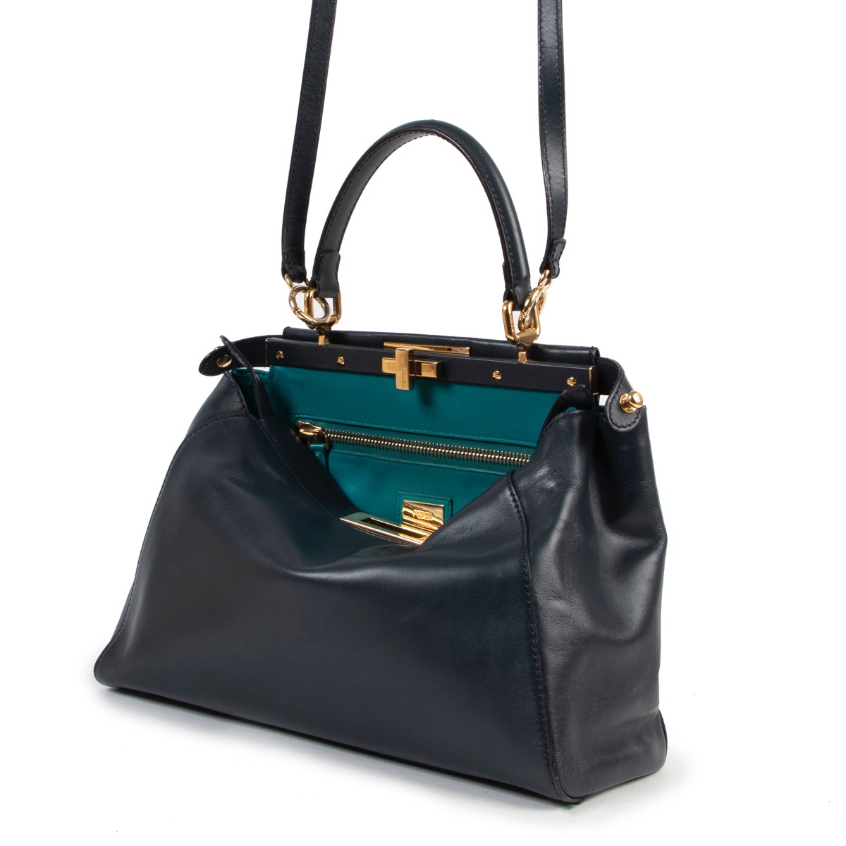 Fendi Blue and Turquoise Leather Peekaboo Bag ○ Labellov