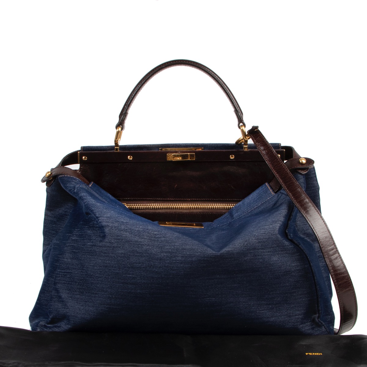 Fendi Blue Denim Peekaboo Top Handle Bag Labellov Buy And Sell Authentic Luxury