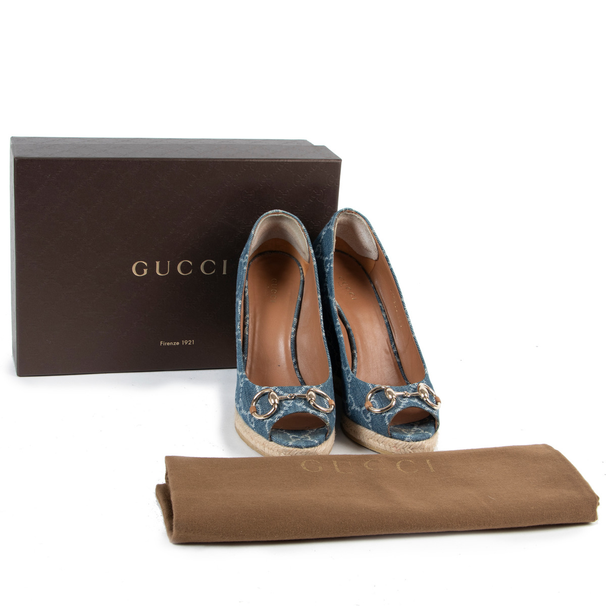 Gucci store denim wedges