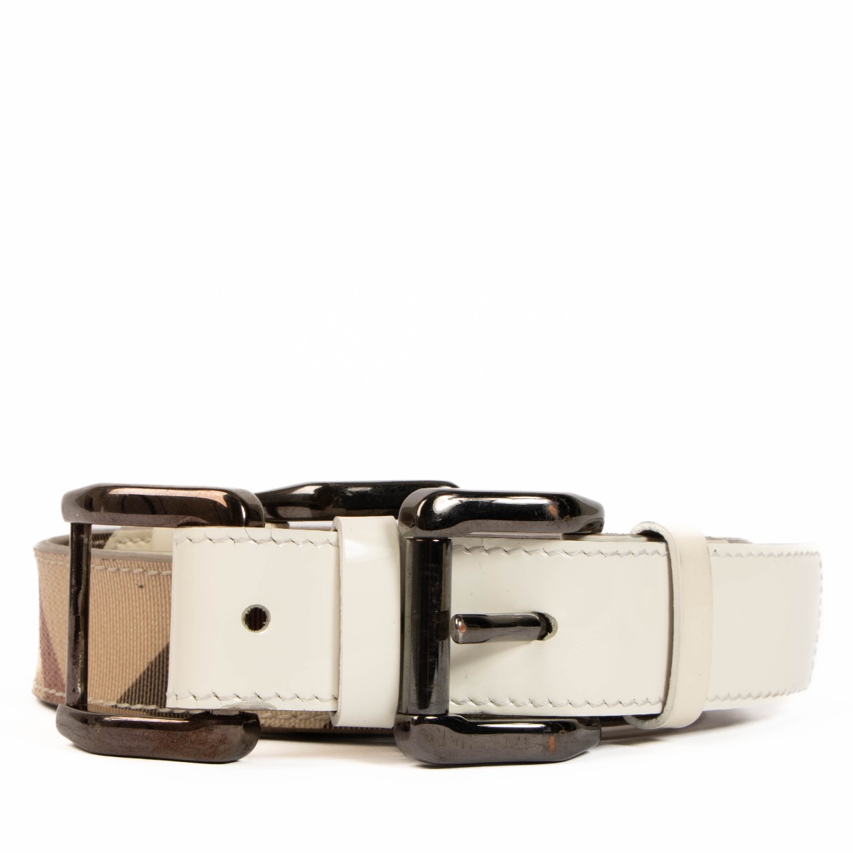 Authentic Burberry Belt Women Nova Check Double O Buckle Metal PVC Size 90  / 36