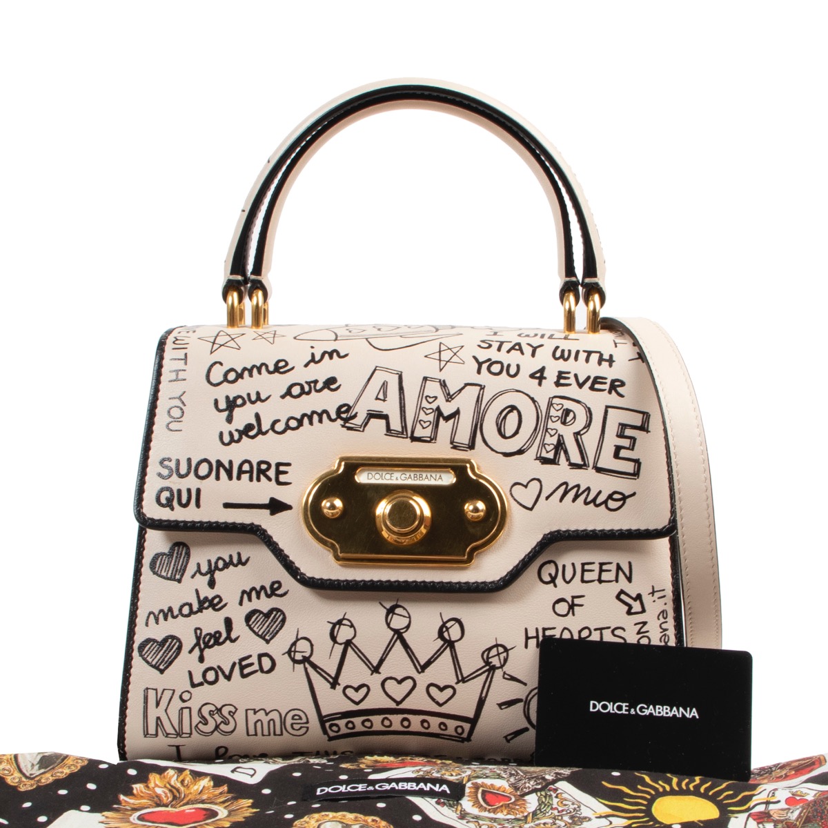Dolce & Gabbana Cream Graffiti Print Welcome Shoulder Bag