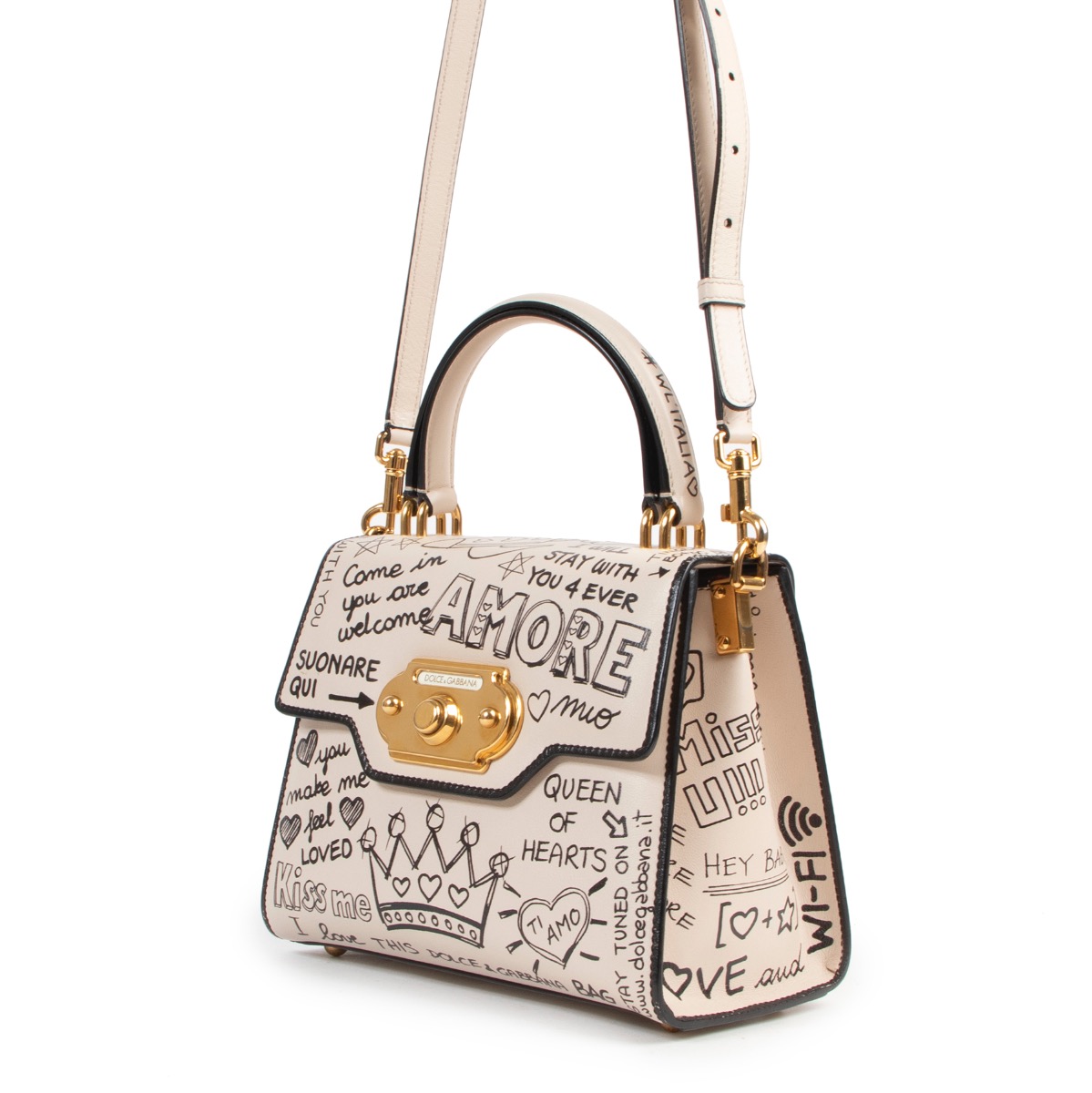 Dolce & Gabbana Cream Graffiti Print Welcome Shoulder Bag