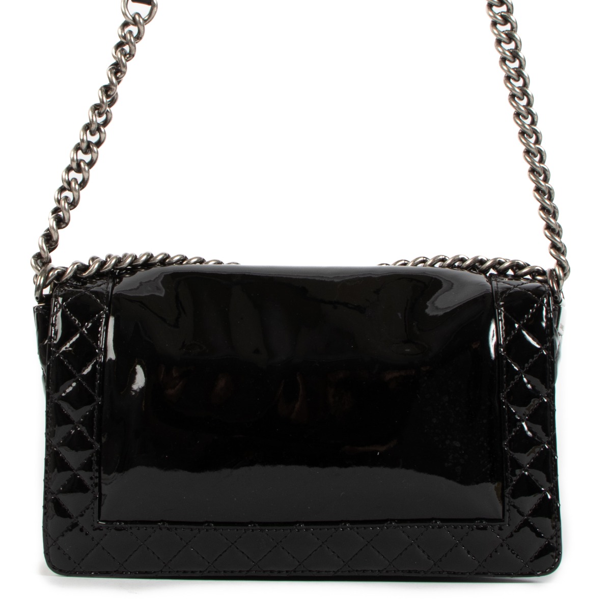 Chanel Black Patent Leather Large Boy Reverso Bag