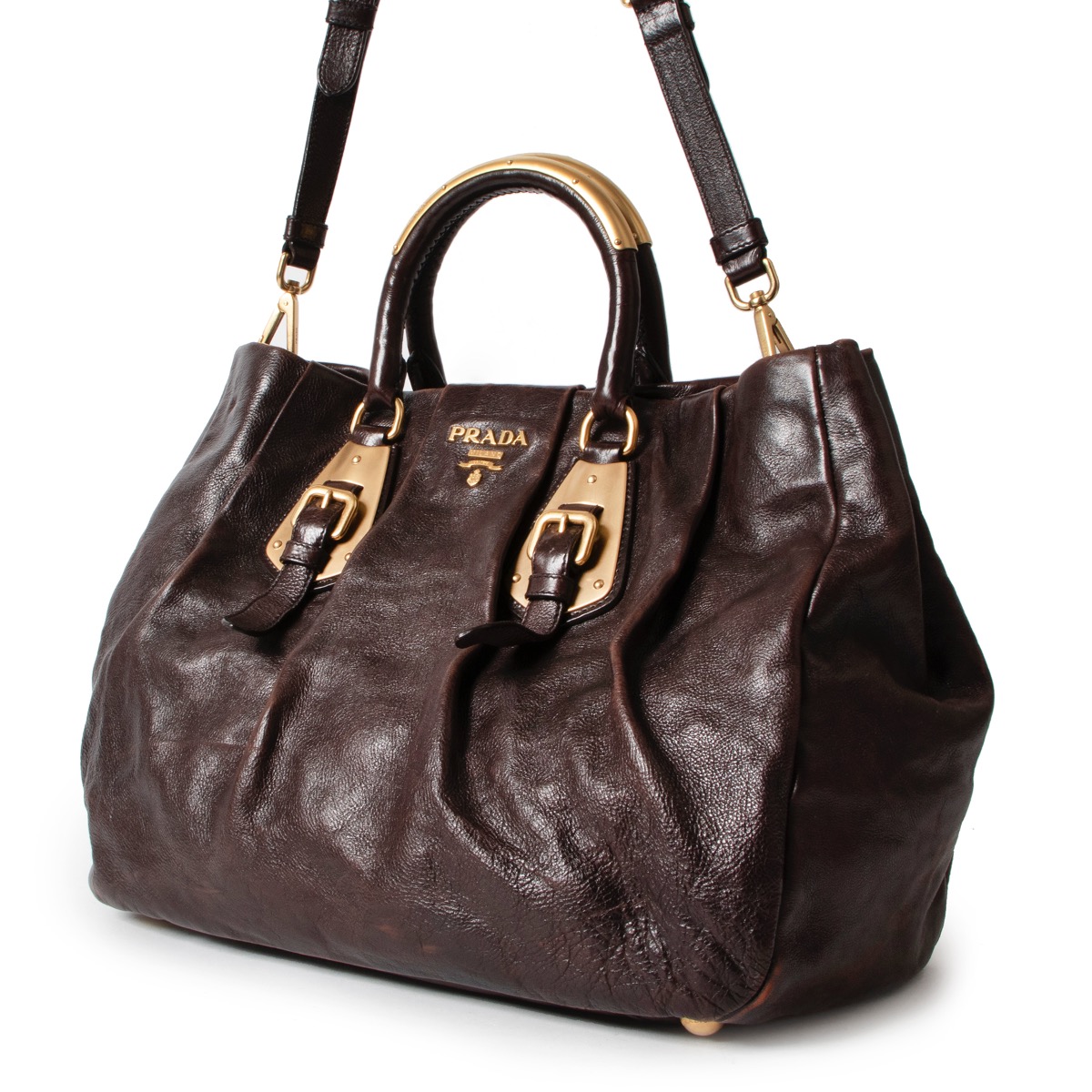 Prada Ebano Brown Cervo Lux Leather Chain Strap Large Tote Bag BR3798 -  Yoogi's Closet