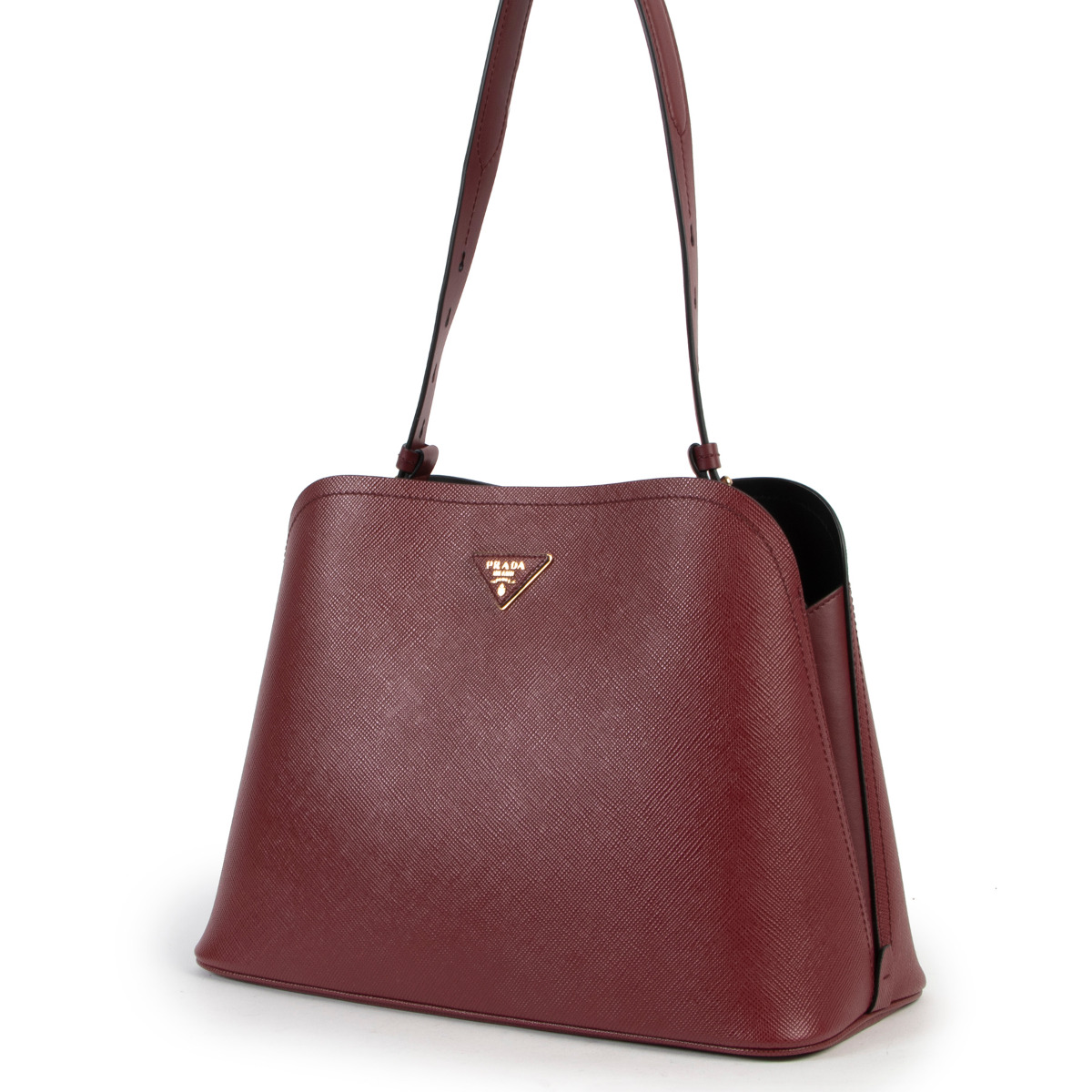 Prada Burgundy Saffiano Lux Promenade Shoulder Bag