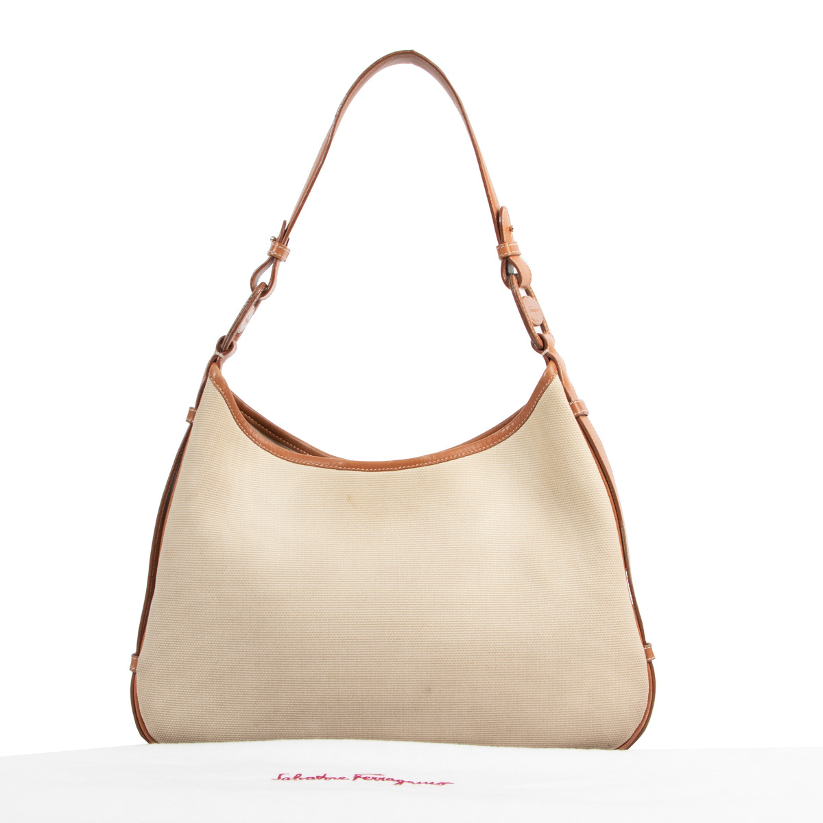 Salvatore Ferragamo Beige Canvas Shoulder Bag Labellov Buy