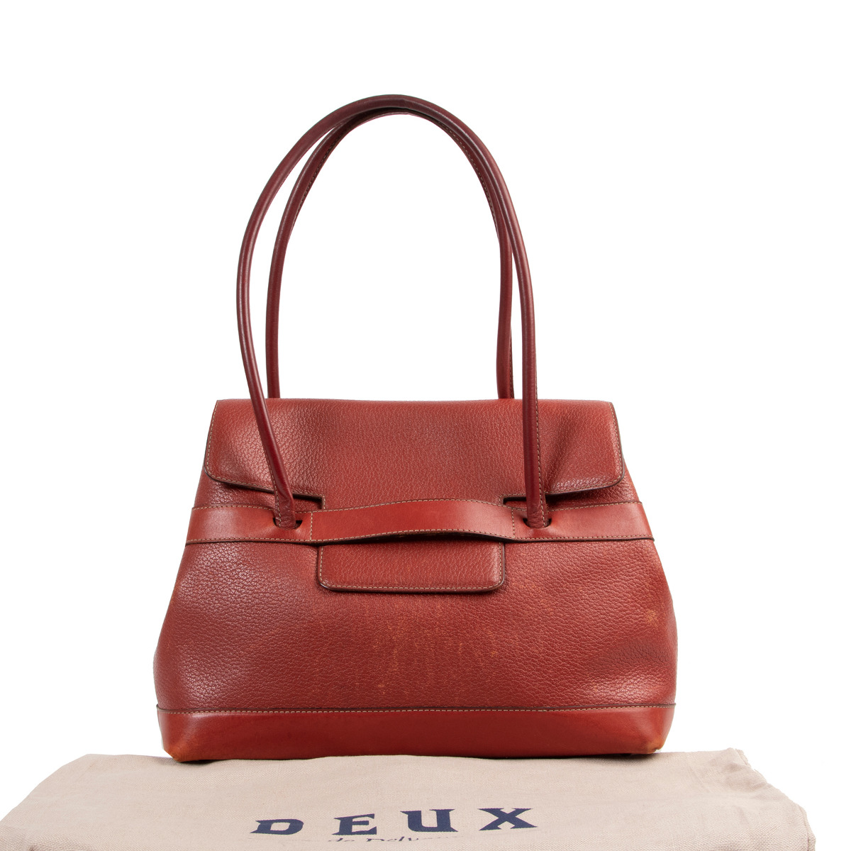 超美品 Delvaux オールレザー シュリンク レザートートバッグ レッド フロージュ florge 【A4収納可】【仕切りになるポーチ付】大容量