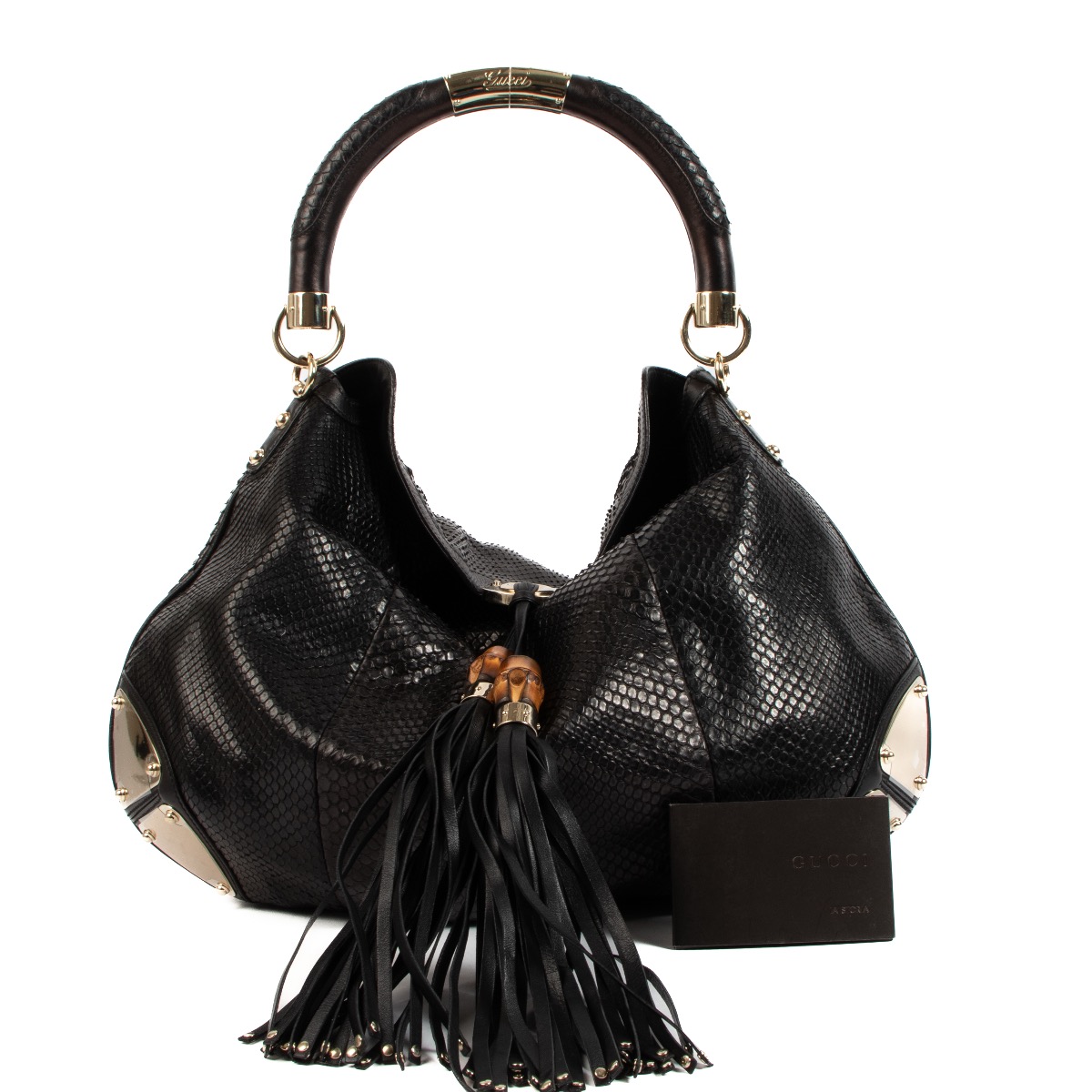 Pouch bag, Satin & gold-tone metal, light green — Fashion