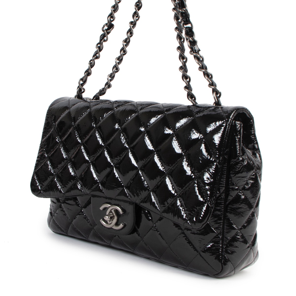 Chanel black sales patent leather bag