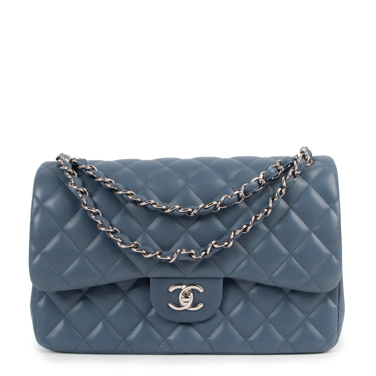 Chanel Jeans Blue Lambskin Leather Jumbo Classic Double Flap Bag