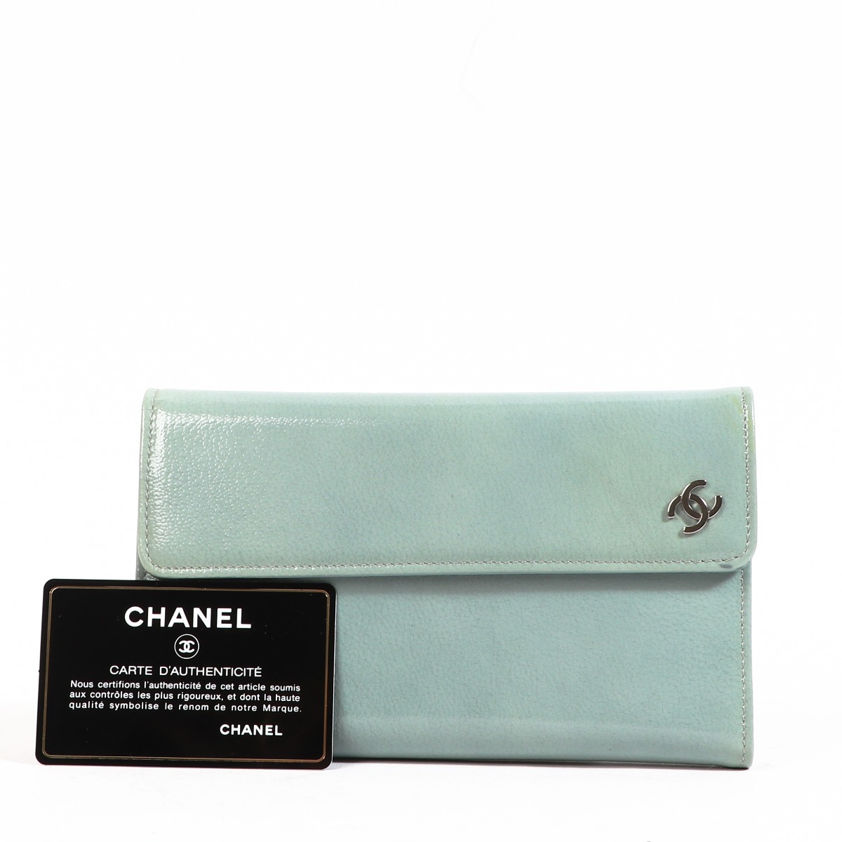 Chanel Turquoise Patent Leather Classic CC Long Wallet Labellov