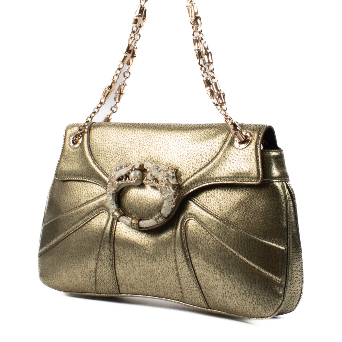 Gucci Gold Goatskin Dragon Shoulder Bag ○ Labellov ○ Buy