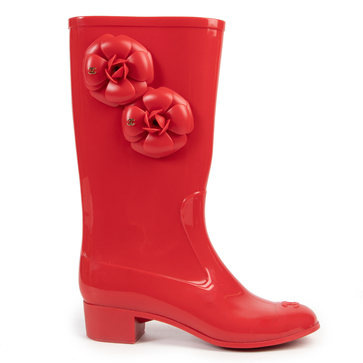 Chanel Red Rubber Rain Boots Size 36 Labellov Buy and Sell